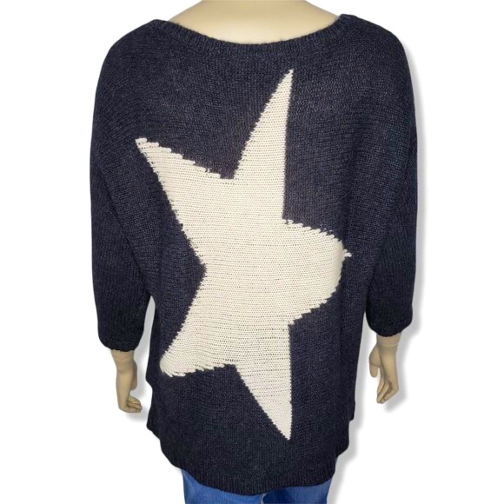 360 Cashmere Wool Star Graphic Knit Oversized Pullover Sweater